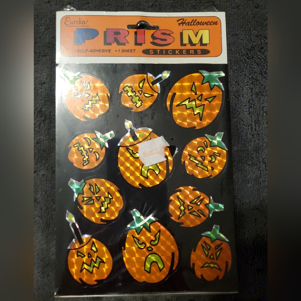Vintage Eureka Halloween Prism Stickers Jack-O-Lanterns Pumpkins One Sheet NOS